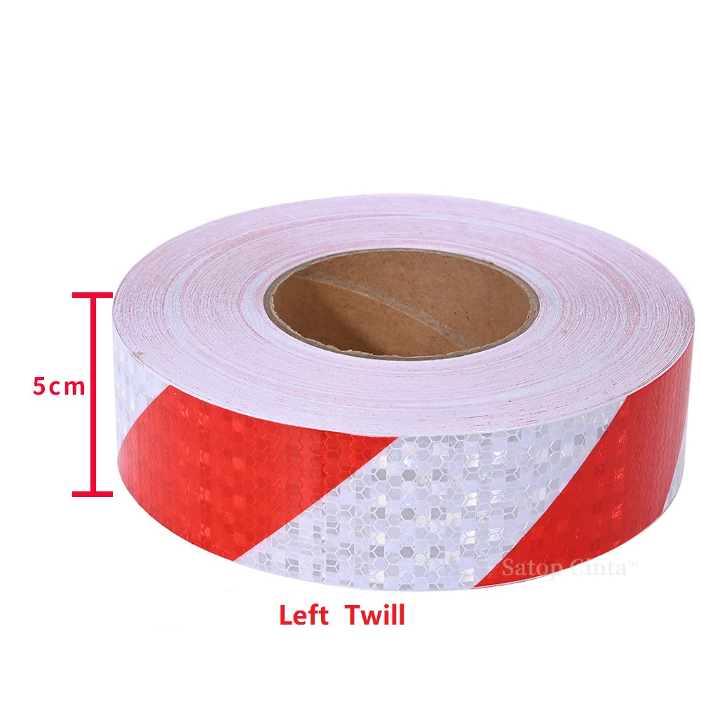 Cinta reflectante de sarga de 5cm x 25m, tiras izquierda y derecha, reflectores rojos y blancos, pegatinas autoadhesivas impermeables, calcomanías de seguridad de visibilidad