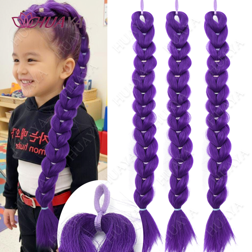 Synthetischer lila geflochtener Haar-Pferdeschwanz, Rumi-Kostüm-Frisur, langer Pferdeschwanz mit Gummiband und Clips für Kinder, Mädchen, Weihnachten