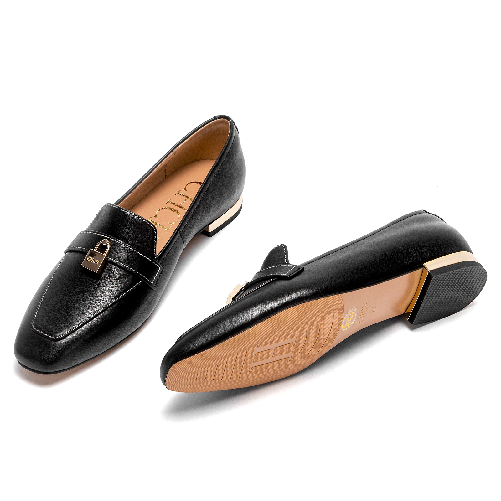 CHCH chaussures plates pour femmes 2025 automne nouveau confortable en cuir de vache noir affaires banlieue chaussures pour femmes