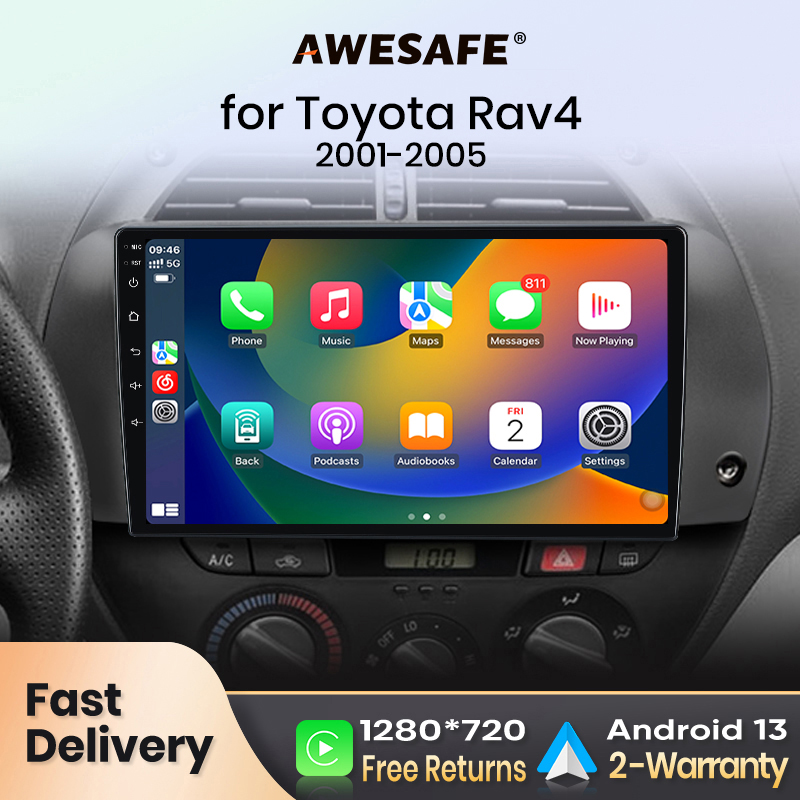 AWESAFE Radio samochodowe dla Toyota RAV4 2001 - 2005 multimedialne bezprzewodowe Carplay Android Auto Stereo Autoradio FM RDS DSP