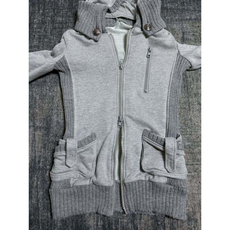 Gray Skull Rhinestone Hoodie Gothic Punk Zip Up Hooded Jacket Women Streetwear Fashion Trendy Casual Comfortable Soft Cotton Hoo