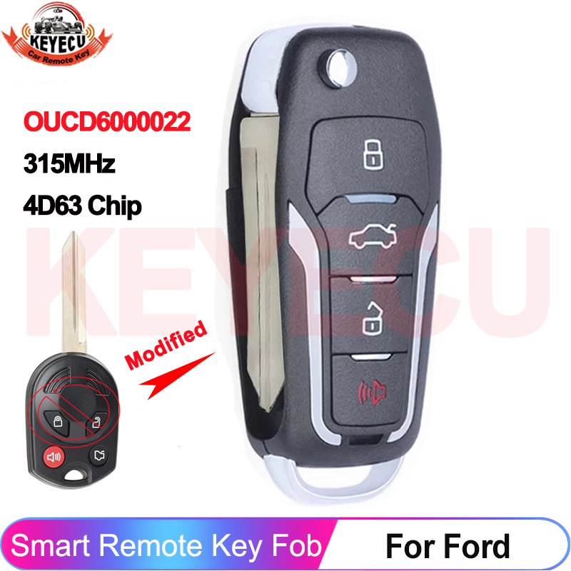 OUCD KEYECU 6000022   4 botones mejorados para Ford Flex Focus Fusion Edge Escape Mustang 4D63 80Bit Chip 315MHz mando a distancia de coche Fob