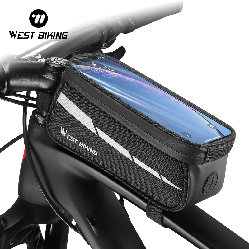 WEST BIKING Torba rowerowa na górną rurę Ekran dotykowy TPU na telefon 7,0 cala Wodoodporna odblaskowa torba na ramę roweru szosowego MTB