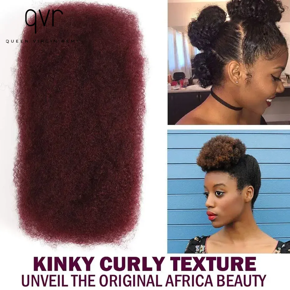 QVR-Remy Bulk Cabelo Humano, Sem Anexo, Peruano Afro Kinky Curly Wave, Massa de Cabelo para Trança, Tranças Cor Natural, 1Pc