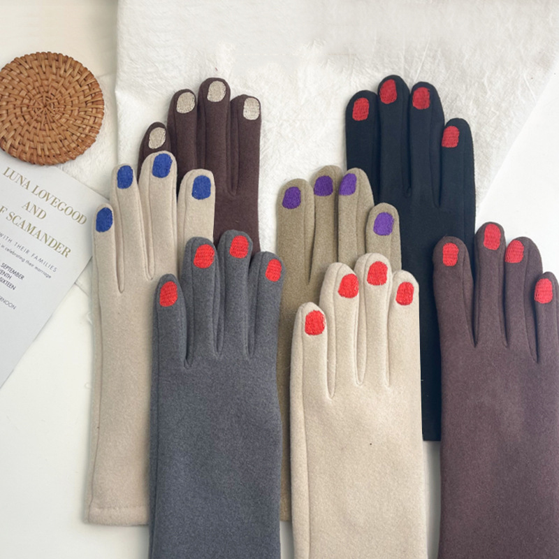 Fashion Nail Polish Gloves Grace Lady Winter Vintage Full Finger Glove Women Thick Driving Touch Screen Warm Mittens Female T124