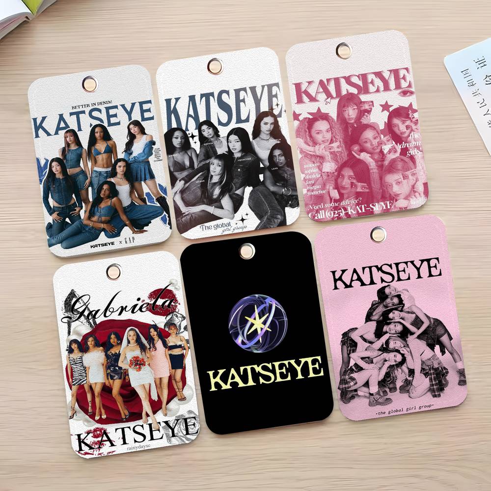 1 unidad Popular Kpop Band k-Katseye funda para tarjetas llavero bolsa para tarjetas de acceso etiqueta para llaves anillo tarjetero de cuero acceso con llavero