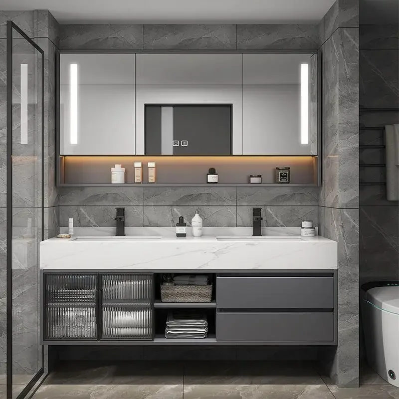 Armoire de luxe HOMirror avec ardoise, double bassin, ark en céramique intégré, vanité d'évier, meubles HOFurniture