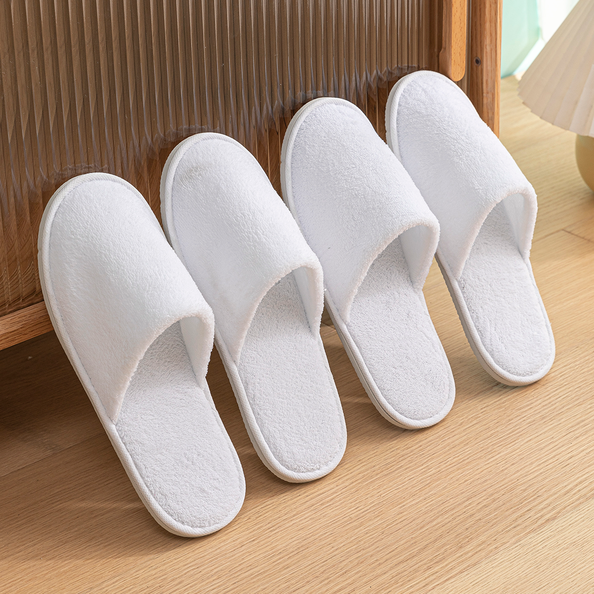 Sandal Wanita Sekali Pakai Hotel Sandal Perjalanan Kain Putih Sandal Datar Pria Dalam Ruangan Rumah Slide Rumah Anti-selip Nyaman