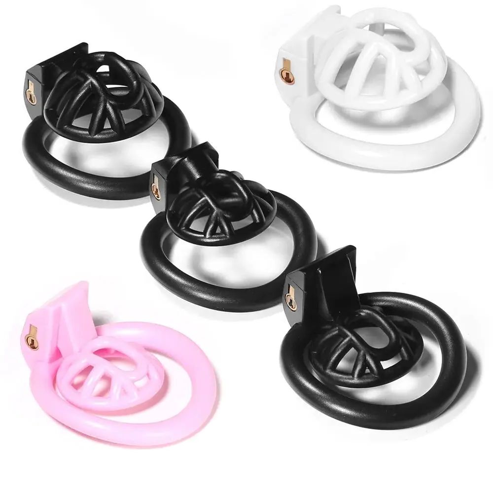 Mainan seks untuk pria, kandang Chastity negatif/mikro/kecil dengan 4 ukuran cincin ayam merah muda/hitam/putih kunci Penis Bdsm