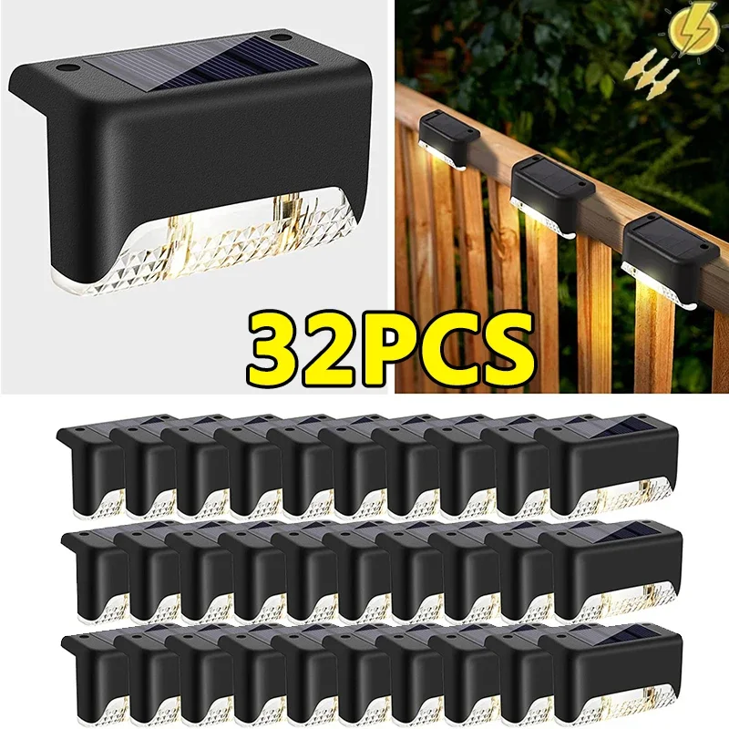 32/24/16/12/8/4 Uds luces solares para cubierta luces LED impermeables para exteriores para valla lámpara de paso de jardín para Patio escaleras barandilla camino paso