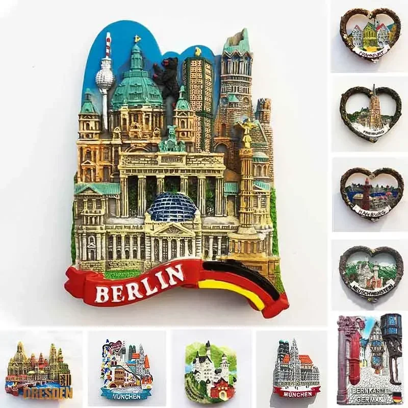 Niemieckie magnesy na lodówkę Berlin Frankfurt Hamburg Freiburg Munchen Neuschwanstein pamiątki turystyczne naklejki magnetyczne prezenty podróżne