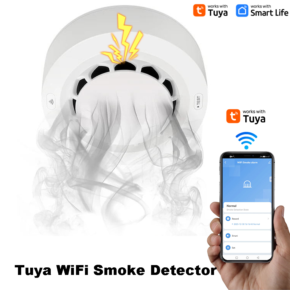 Wifi Rookmelder Alarm Brandbeveiliging Tuya Rooksensor Rookhuis Combinatie Brandalarm Huis Beveiligingssysteem Brandweerlieden