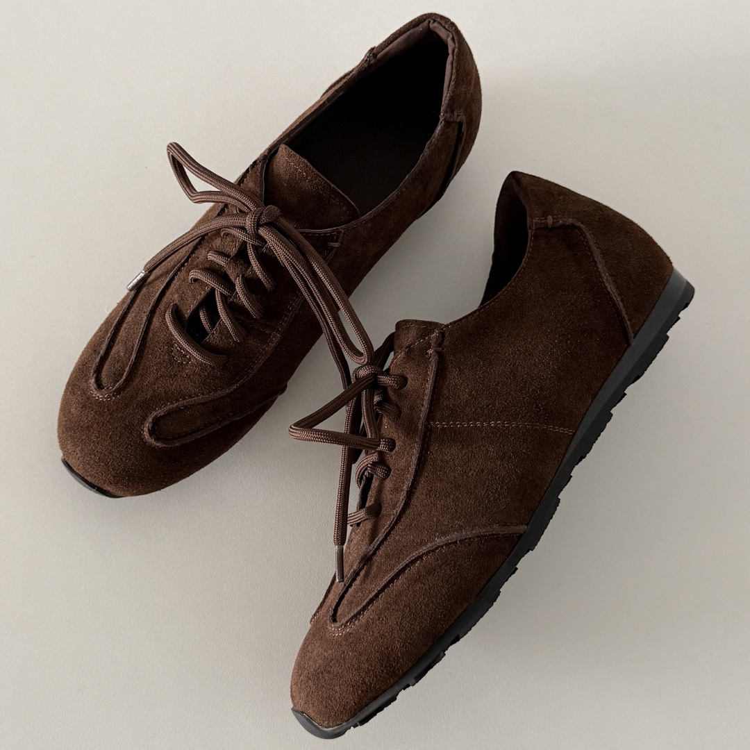 danxuefei women's natural suede leather round toe lace-up flats sneakers high quality soft comfortable casual daily shoes woman