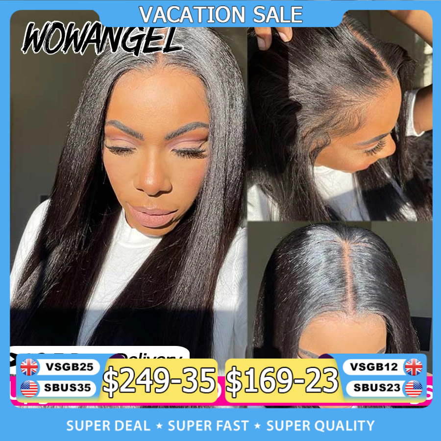 Wow anjo 34 polegada 13x6 hd perucas dianteiras do laço yaki em linha reta frontal do laço perucas de cabelo humano 250% pré branqueado cabelo brasileiro para mulher