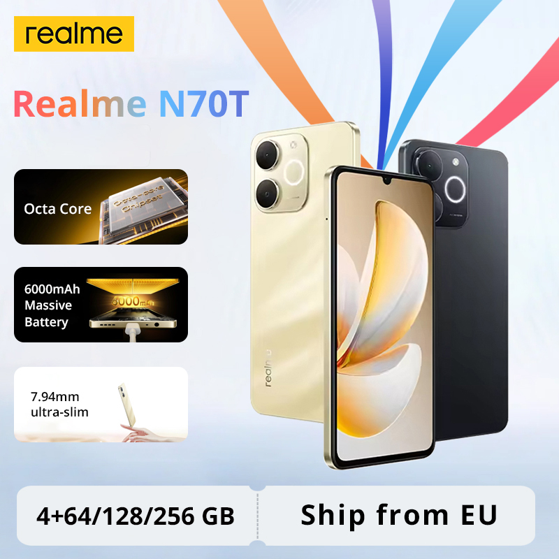 Versione globale realme Note 70T AI Smartphone, schermo da 6,75 pollici a 90Hz, batteria da 6000mAh, fotocamera AI da 13MP, chipset octa-core, IP54