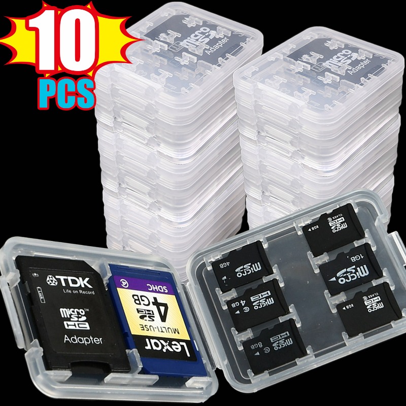 Caja de almacenamiento de tarjeta de memoria Micro SDHC TF de plástico reutilizable 8 en 1, soporte Protector, Mini caja organizadora de tarjeta de memoria transparente