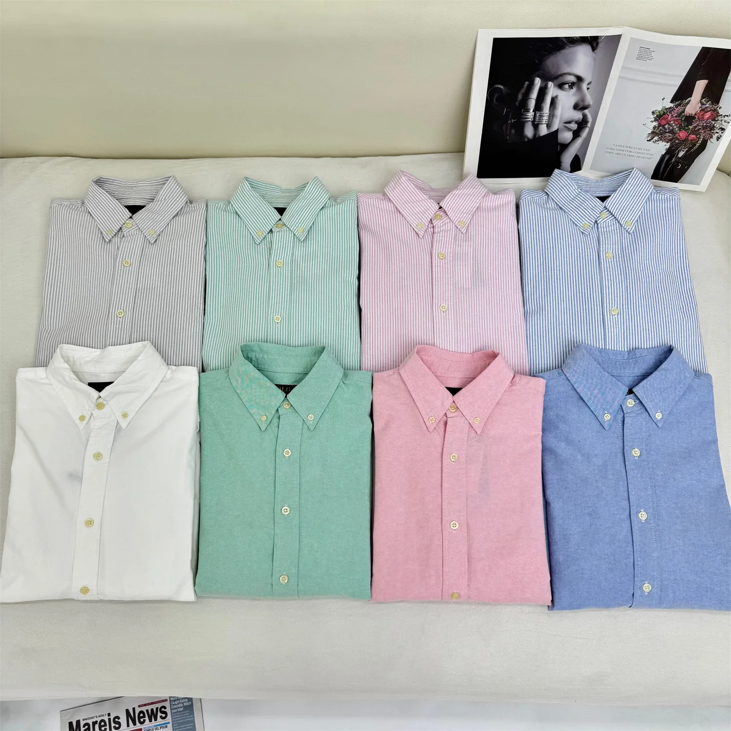 Langarmhemd für Herren und Damen, Oxford-Spinnhemd, Unisex-Hemd im Old-Money-Stil, hochwertige Farbstickerei, Übergröße