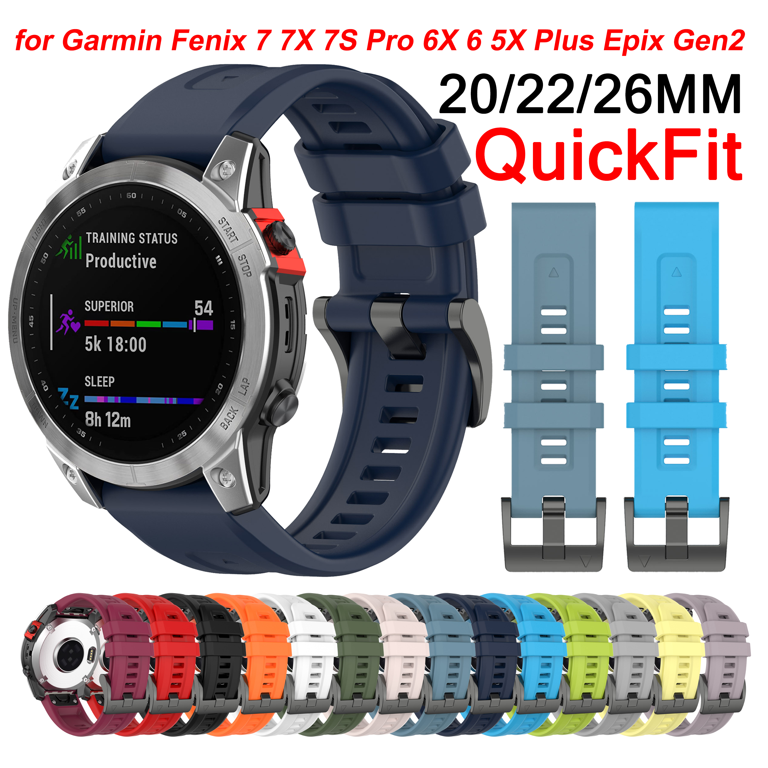 20 22 26Mm Siliconen Quickfit Band Voor Garmin Fenix 7X7S Pro 6x Pro 6 6S 5S 5S 5S Plus D2 Mk2 945 965 Epix Gen2 Horloge Armband
