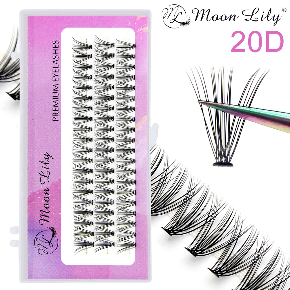 Extension ciglia individuali Moonlily 20D/30D, nere, lunghe, effetto volume 3D, ciglia finte a ciuffetti per trucco