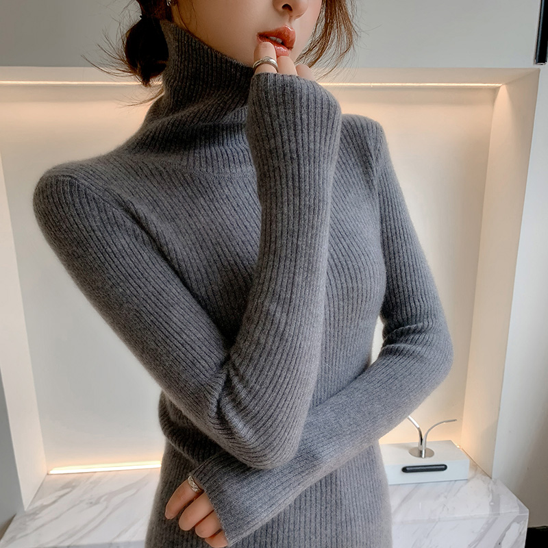 100% Kasjmier trui dames gebreide pullover trui hoge hals effen kleur slim fit zachte kasjmier basic damestrui
