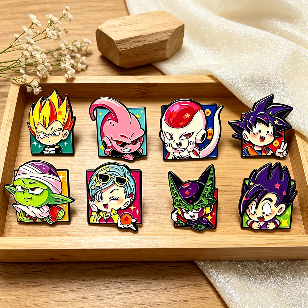 8 szt. przypinek do klapy z motywem anime Dragon Ball, urocze broszki z postaciami z mangi do plecaków, kolekcja dla fanów.