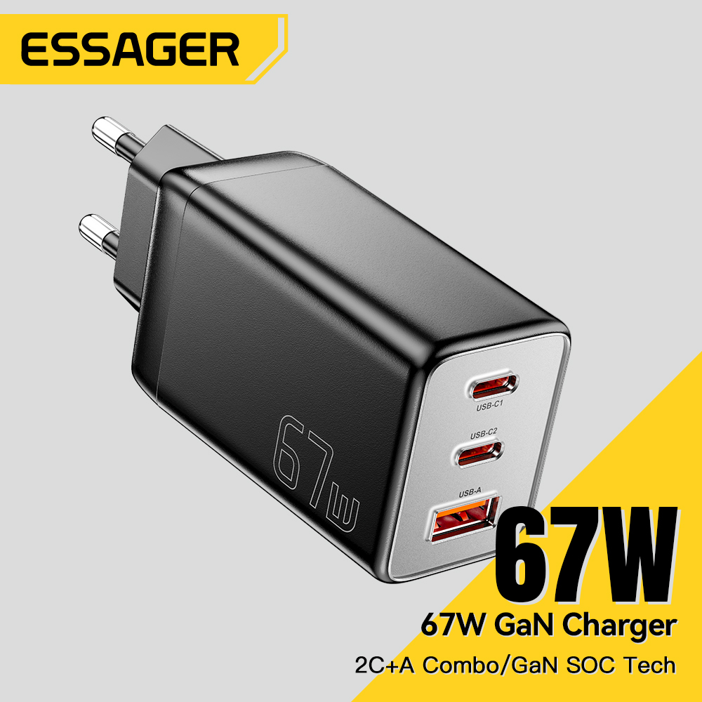 Essager 67W GaN USB Type C Ładowarka PPS 65W Szybkie ładowanie do Samsung QC 4.0 PD 3.0 iPhone 15 14 13 Pro Huawei Ładowarki do telefonów i laptopów