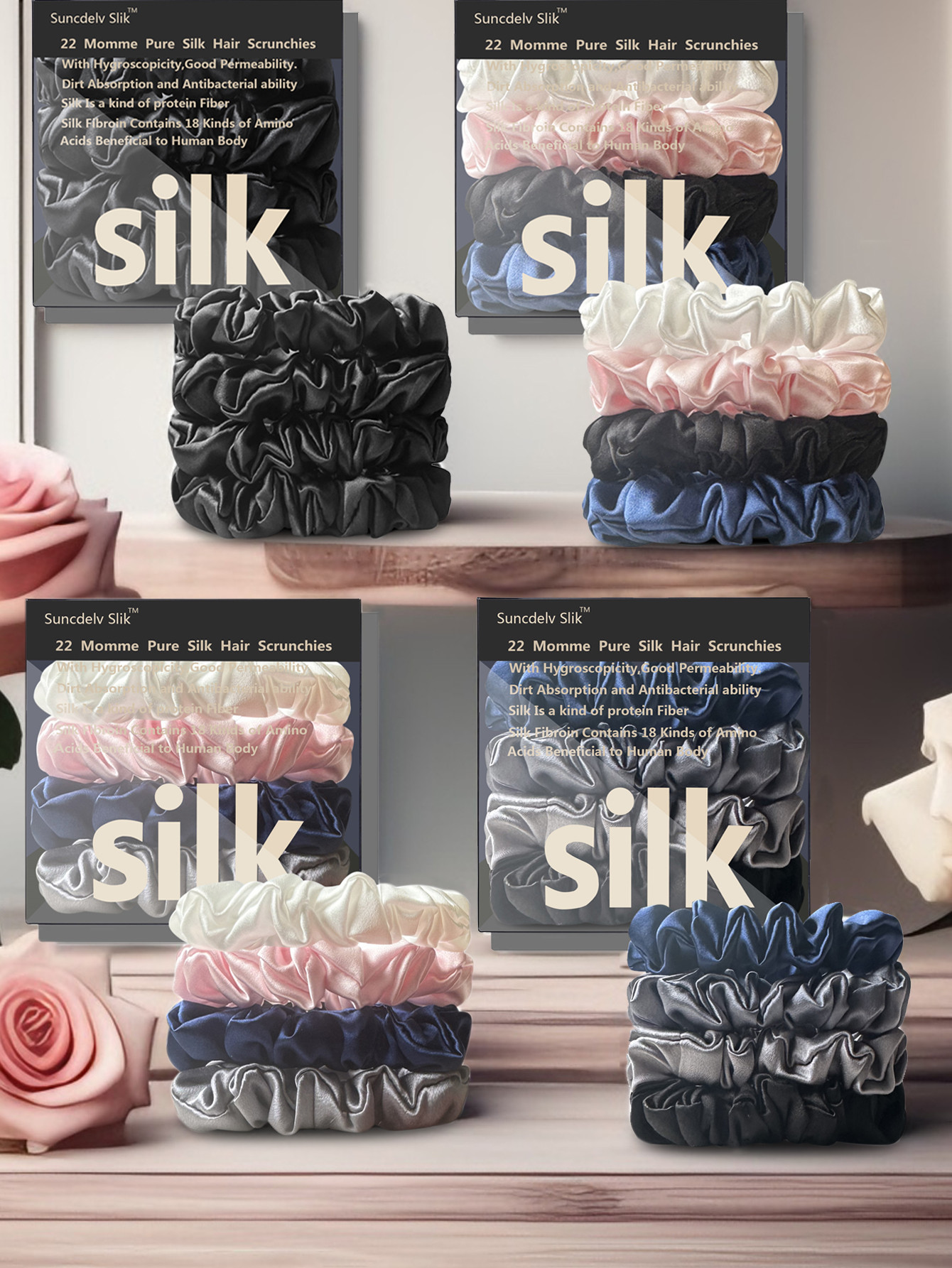 4ชิ้น100% ไหมหม่อนแท้ยางรัดผมโดนัทแฮนด์เมดเครื่องประดับผมผู้หญิงสีบริสุทธิ์ Hairbands ธรรมชาติกว้าง2เซนติเมตร