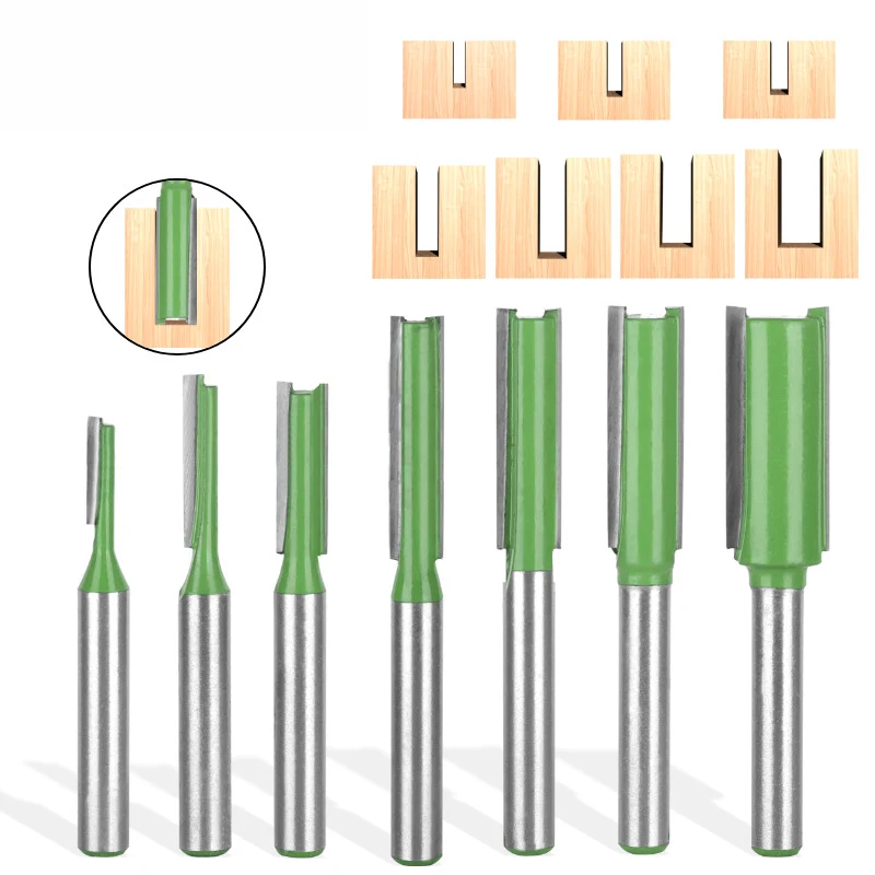 7 pçs faca reta 1/4 "haste ferramentas de fresagem para trabalhar madeira dupla borda grooving trimmer máquina acessórios de ferramenta elétrica