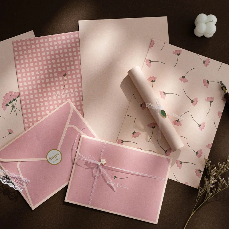 Juego de 12 sobres florales Ins, almohadillas con letras Kawaii, DIY, para invitaciones de fiesta de boda, sobres con pegatinas, papelería coreana