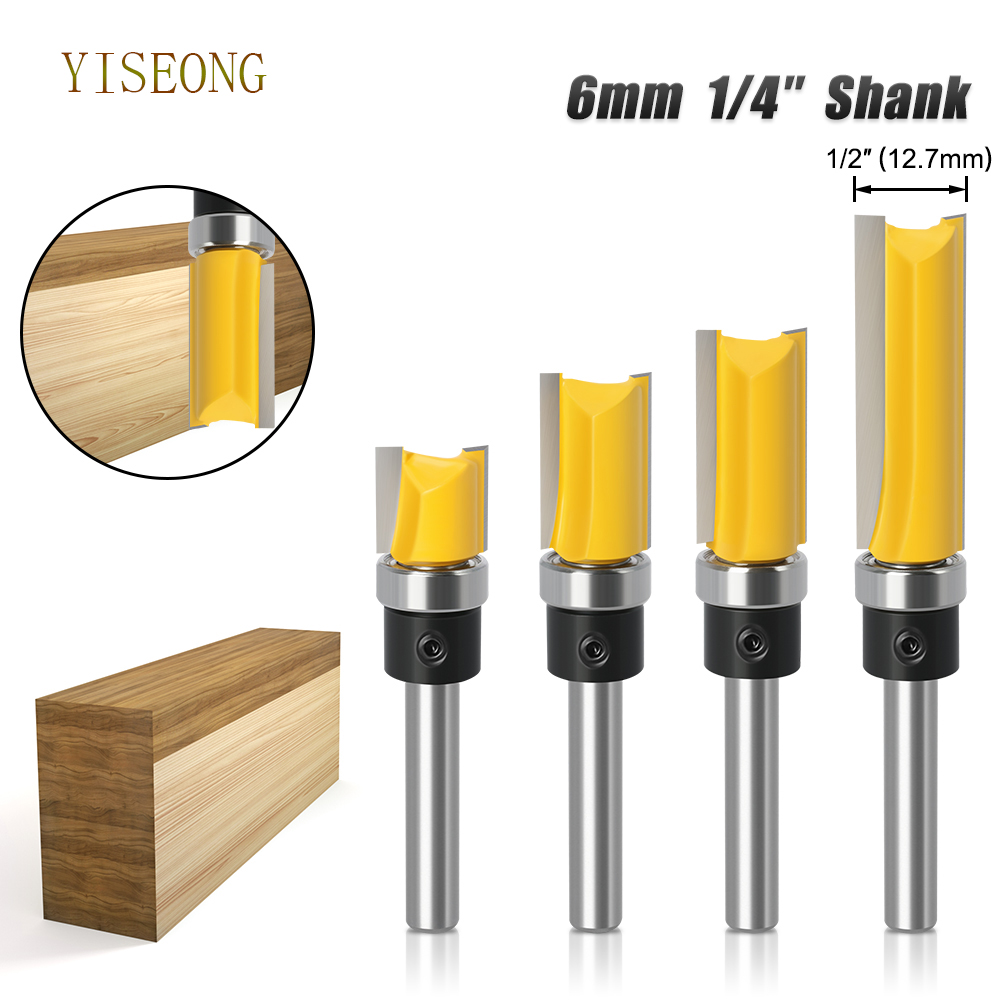 3PCS/4PCS 1/4" 6mm Shank Flush Trim Router Bit Blade Template Pattern Bit Bearing 1/2" Straight End Mill For Woodworking