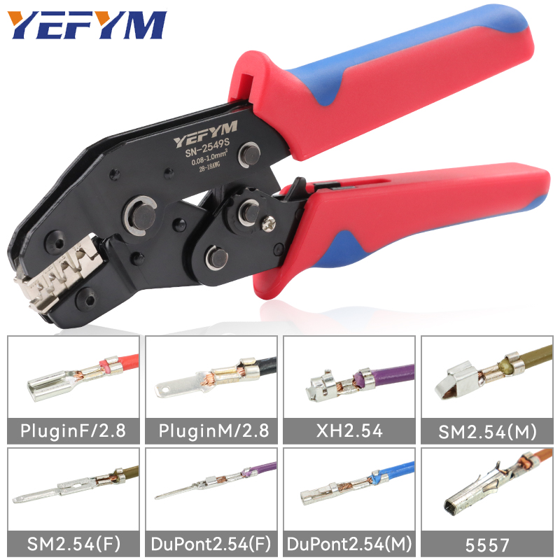 Herramientas de prensado para PH2.0/XH2.54/2,8/3,0/3,96/KF2510/JST Terminal SN-2549S 0,08-1,0mm2/AWG28-18 alicates de trinquete de alambre YEFYM