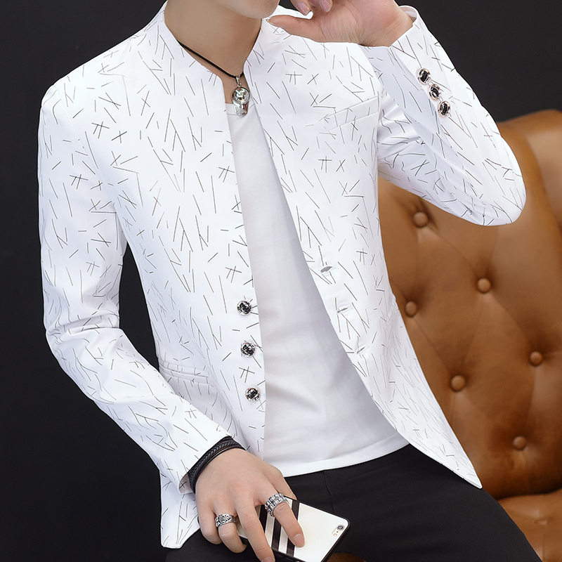 Giacca da uomo senza colletto in stile cinese per uomo moda Slim Fit Casual uomo blazer Wedding Business Street Wear cappotti sociali
