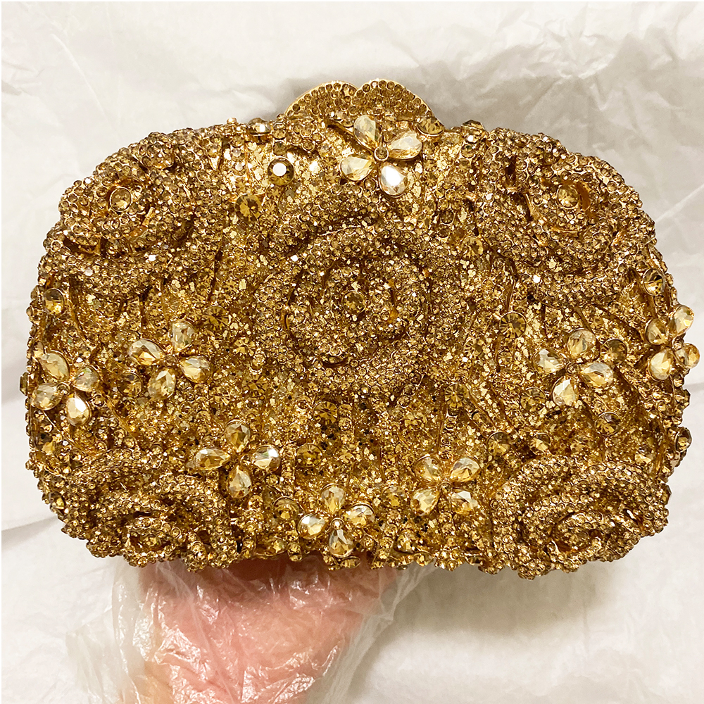 Tas Pesta Mewah Desainer Kristal, Tas Malam Perak Emas Berlian Motif Bunga, Clutch Minaudiere Untuk Wanita, Tas Tangan Pesta Makan Malam