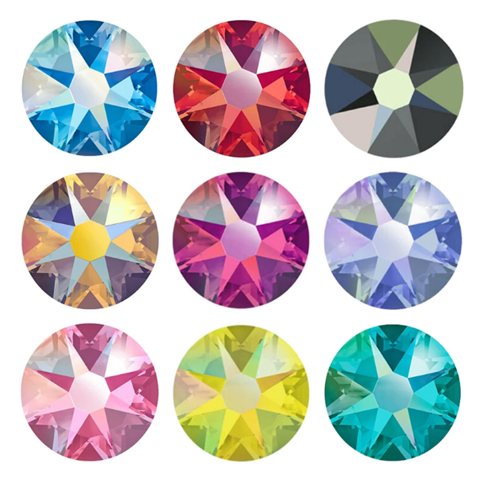 Pubrilex 2088 NOHF 8 große 8 kleine Wirkung AB Farbe Strass Kristall Nägel flache Rückseite Strasssteine für Nail Art Kleidungsstück Dekorationen
