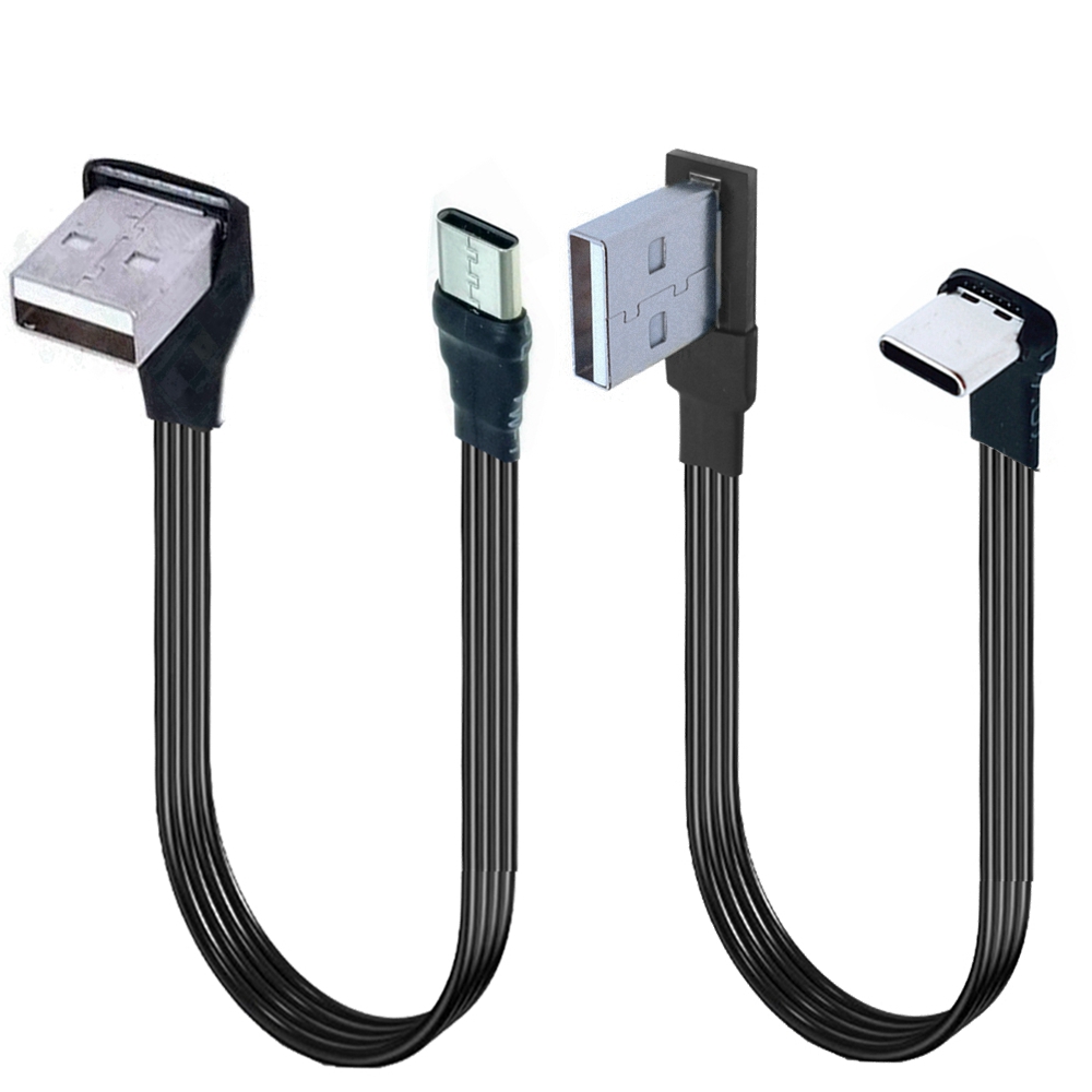 1M 2M 3M 5CM USB-C tipo C macho arriba abajo en ángulo de 90 grados a USB 2,0 Cable de datos macho Cable plano USB tipo c 0,1 m/0,2 m/0,5 m