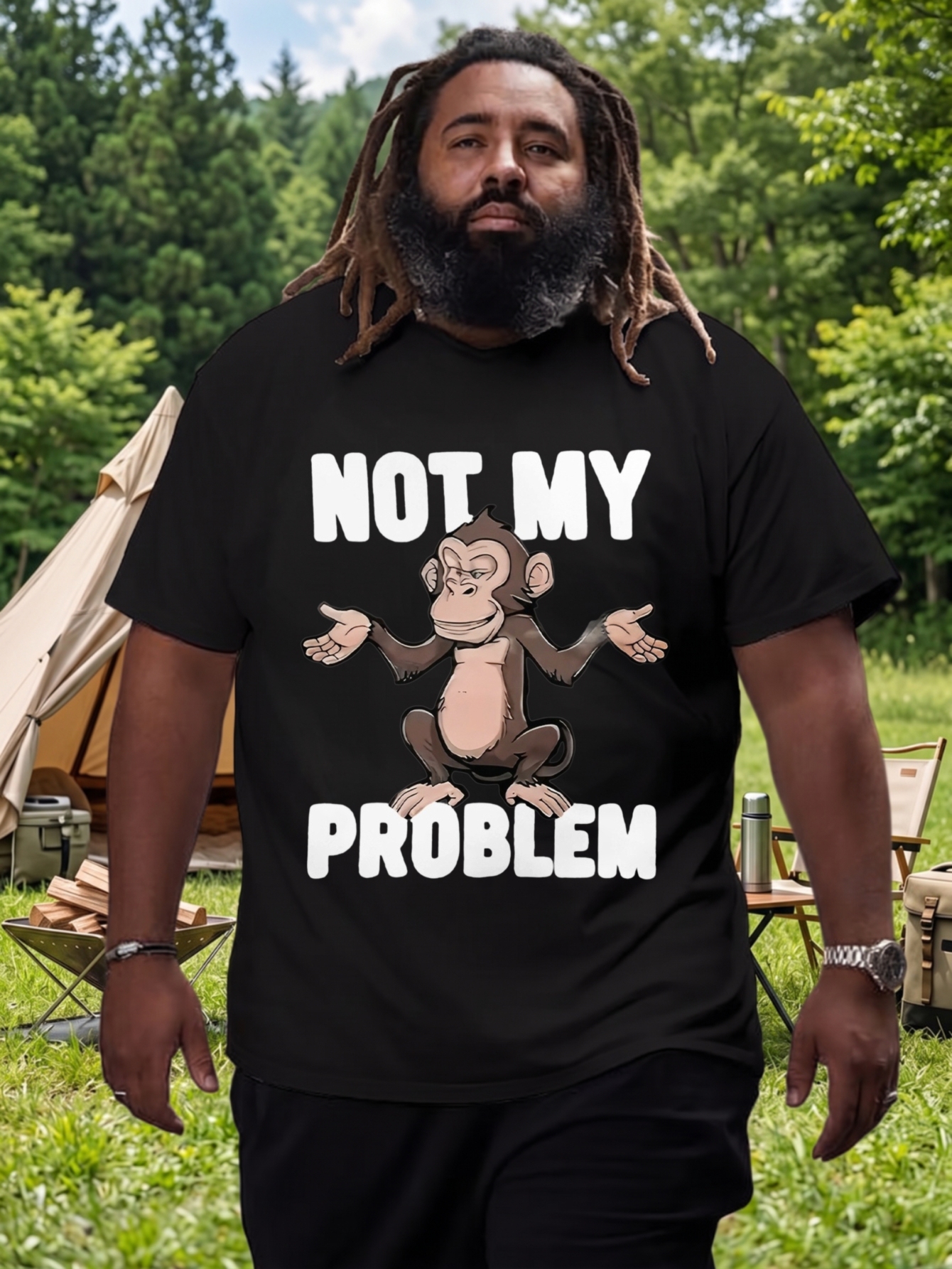 1 stuks 100% katoen Not My Problem Monkey Grafisch T-shirt met O-hals en korte mouwen