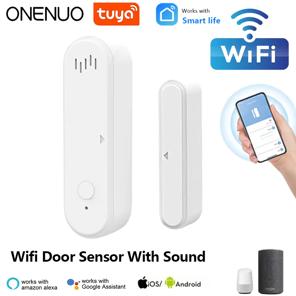 ONENUO Tuya inteligentne WiFi czujnik drzwi dźwięk 80dB, czujnik na okno inteligentne ramię rozbroi czujnik drzwi aplikację Alarm ostrzegawczy czujnik drzwi