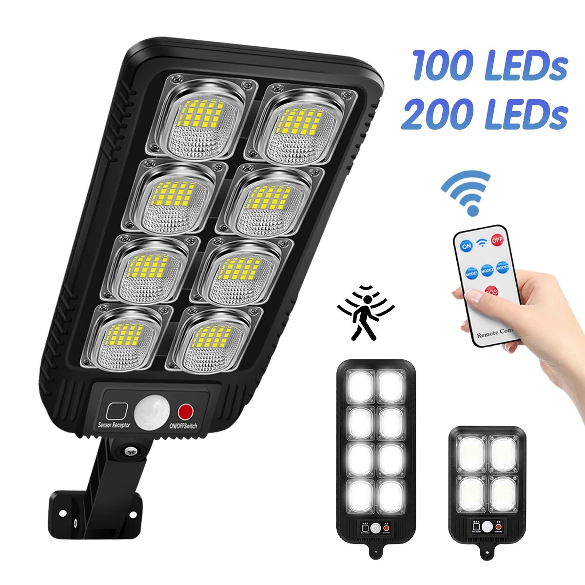 100/200led lampione solare IP65 impermeabile solare sensore di movimento esterno luci applique da parete solare con telecomando per giardino