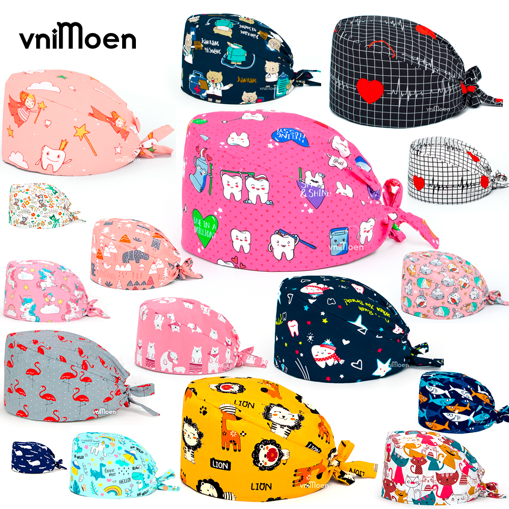 Cartoon Sombrero de enfermera Pet Hospital Surgeon Cap Dentist Cap Beauty Scrub Cap Cotton Female Medical Surgical Cap Nurse Cap