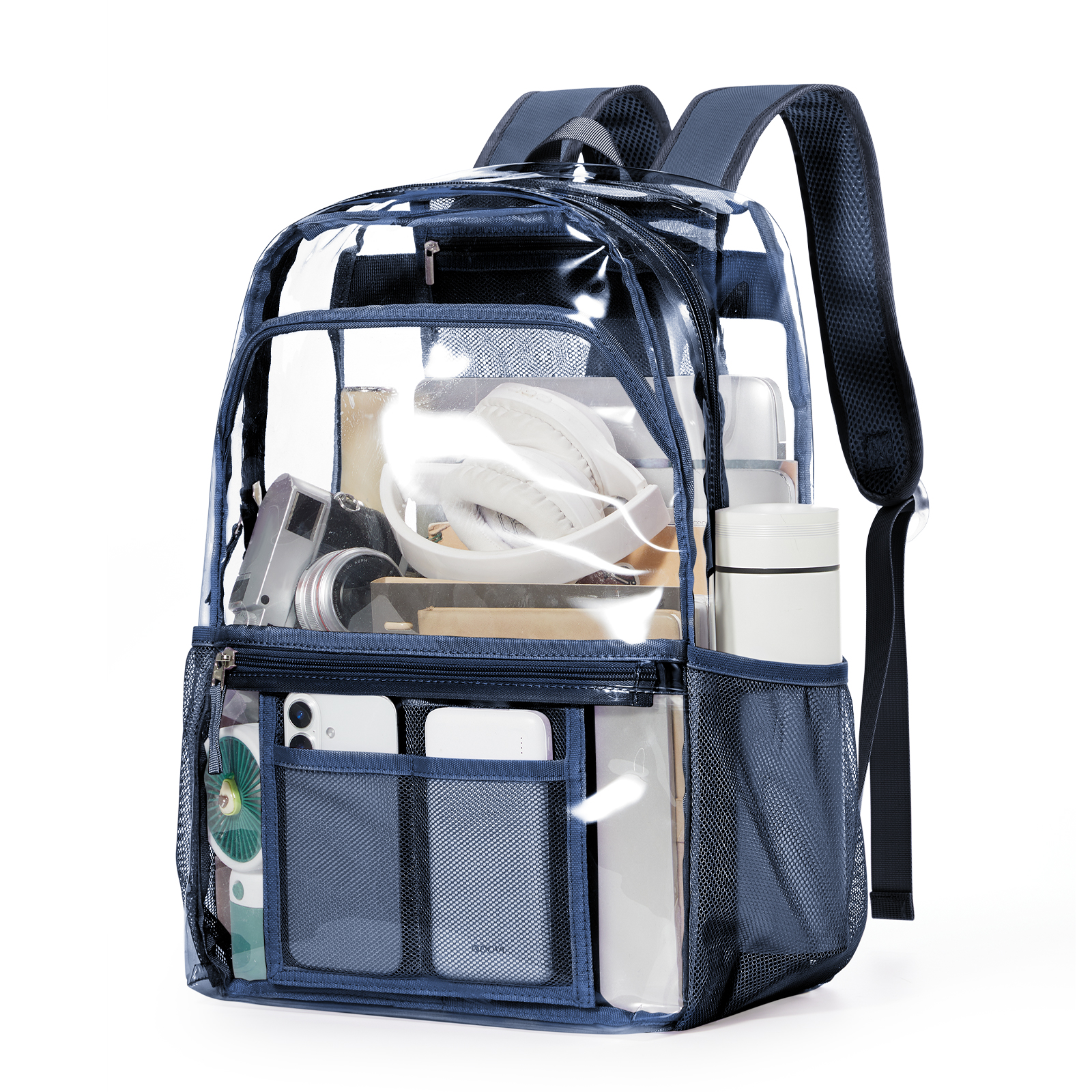 Durchsichtiger Polyester-Rucksack – stilvoller transparenter Tagesrucksack für die Schule, transparenter Rucksack mit mehreren Taschen, lässige, moderne, ästhetische Tasche ﻿