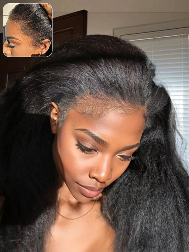 Afro Kinky Straight Human Hair Wig Glueless Wig Human Hair Ready Wear Go 360 13x6 HD Full Lace Frontal Wig Sale Yaki Straight