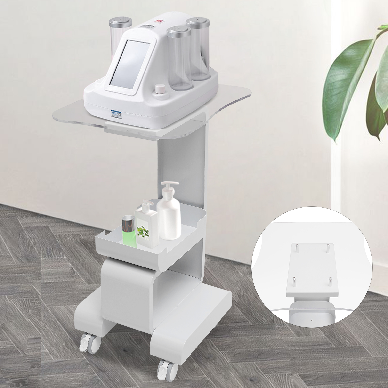 Rolling Beauty Trolley, metalen salon spa-wagen met acryl bovenblad, mobiel tafelbladrek