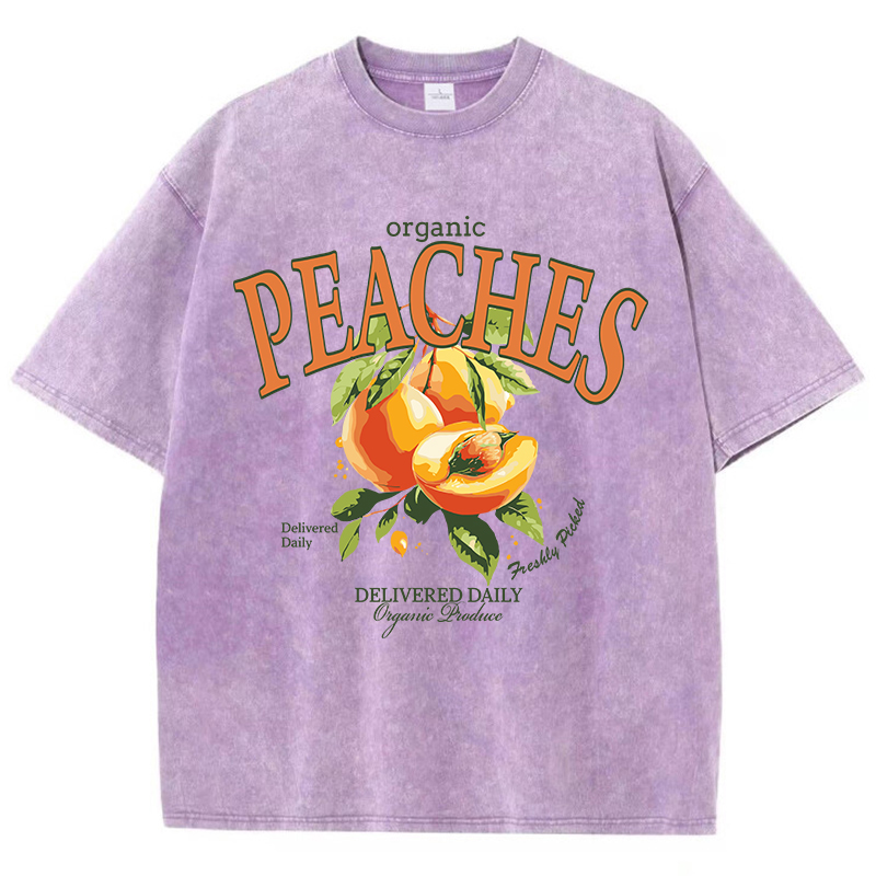 Casual vrouw Acid Wash T-shirts Verse perziken geleverd Dagelijkse prints Tops Distressed Crewneck Oversize katoenen T-shirts Trendkleding