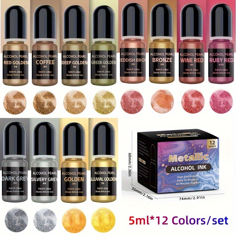 12メタリックカラー3Dレンダリングセット（5ml*12色/セット）、アルコールインクメタリックグラデーションセット、エポキシ樹脂および樹脂に適しています3Dレンダリング