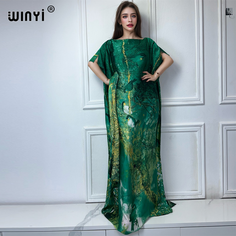 Winyi ชุดเดรสมุสลิมแบบดั้งเดิมสำหรับผู้ชาย, ชุดเดรสคาฟตันเสื้อยืดคอกลมดูไบอาบายาชุดเดรสยาวสง่างามชุดคลุมชายหาดผู้หญิง