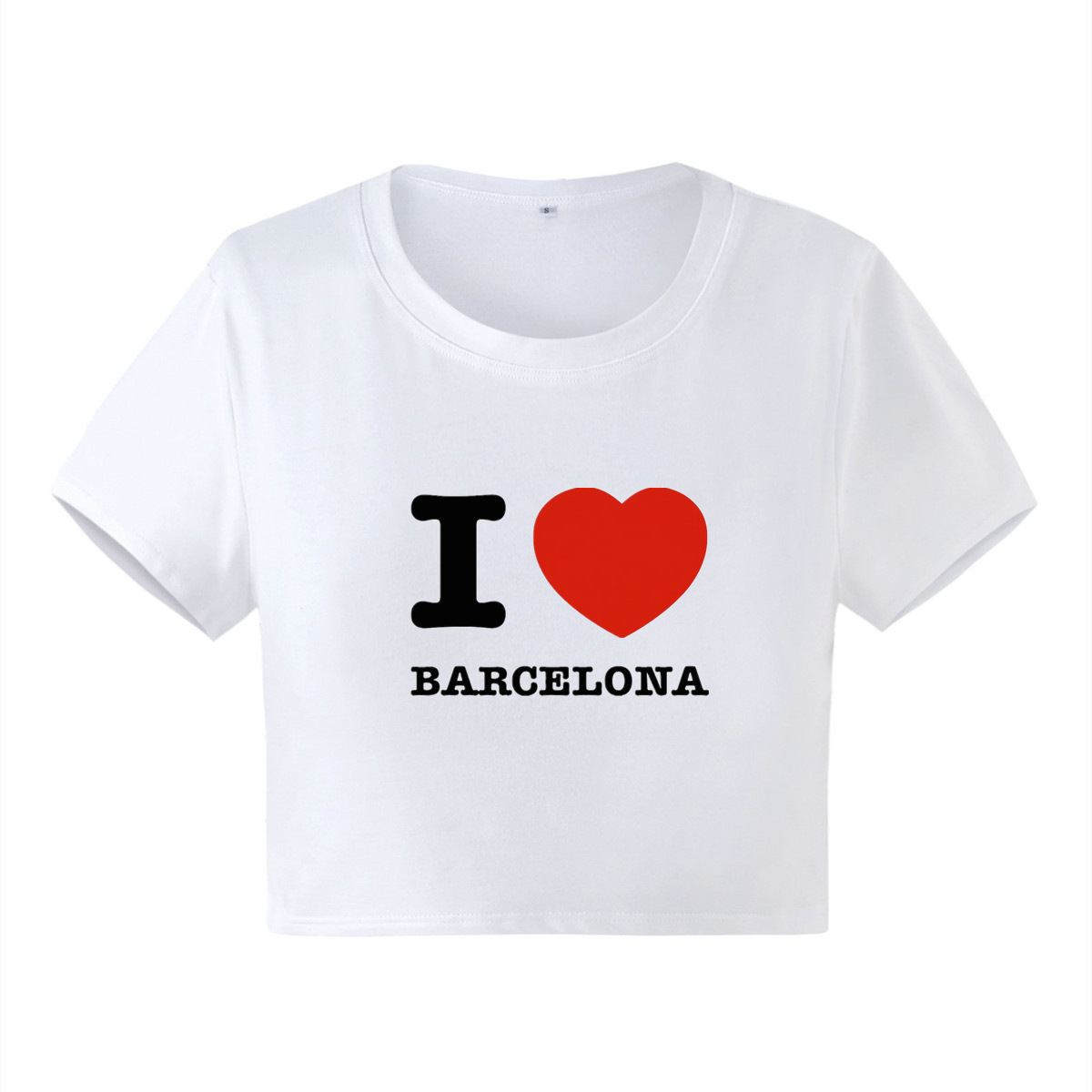 I Love Barcelona Print maglietta femminile Summer Baby Crop Top Sexy Party Clothes O Neck Cropped Navel Women Cotton Fashion T-Shirt