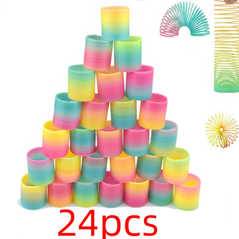 Juguetes de círculo de resortes mágicos para niños, 24 piezas, arcoíris, recuerdos de fiesta de cumpleaños, regalos pequeños para invitados, rellenos de Piñata, juguete divertido Flexible