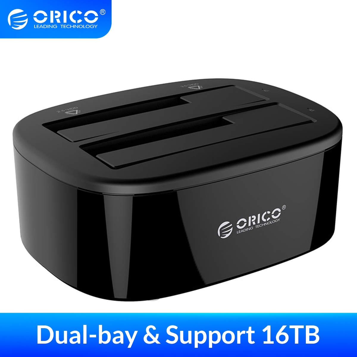 ORICO Dual-Bay Hard Drive Docking Station untuk HDD SSD 2.5/3.5 Inci dengan Adaptor Daya 12V3A SATA Ke USB 3.0 HDD Docking Station
