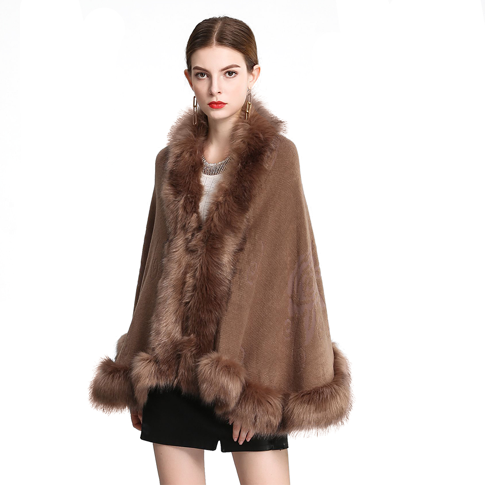 Châle en fausse fourrure de renard pour femmes, luxe chaud, sensation enveloppante en cachemire, Cardigan classique en tricot, automne hiver, cape de couleur unie, livraison directe