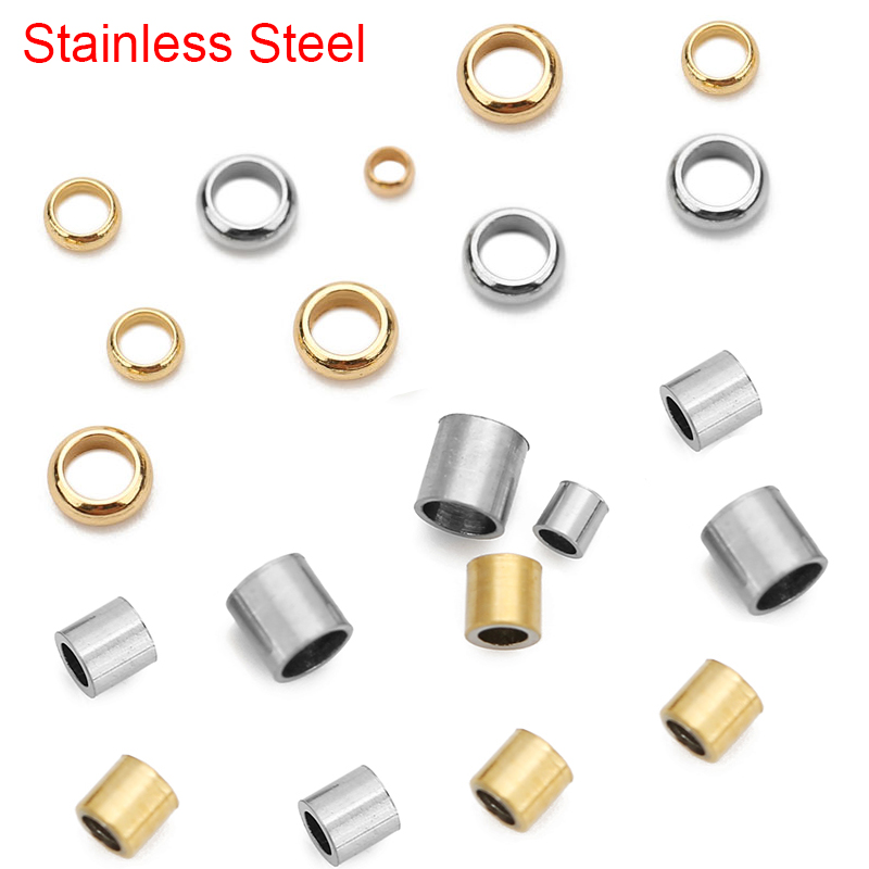 100 pz 1.5mm 2mm 2.5mm Estremità In Acciaio Inox Perline A Crimpare Foro Grande Distanziatore Perline Per Il Braccialetto FAI DA TE Collana creazione di gioielli